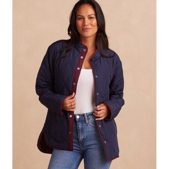 Summersalt The Reversible Eco Quilted Jacket in Navy Blue and Maroon Size XL - Picture 1 of 11